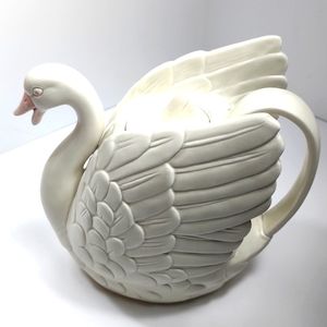 Fitz & Floyd Hand Painted Swan Pitcher Ceramic/Porcelain. Repaired Lid